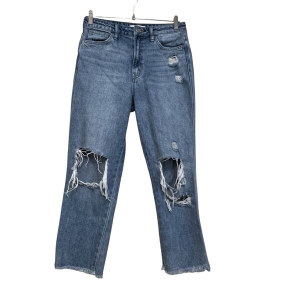 Flying Monkey Denim - Flying Monkey Distressed Straight Leg Jeans Womens 28 Cropped Raw Hem Ripped